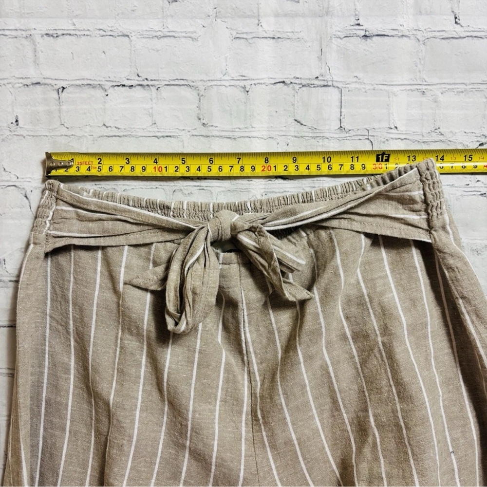 Beach Lunch Lounge Linen Blend Tan Striped Crop Pants Women's M Margot Wide Leg - Picture 5 of 10